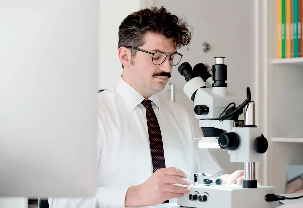 Antonio Colonna during a gemmological assessment in a goldsmith's workshop