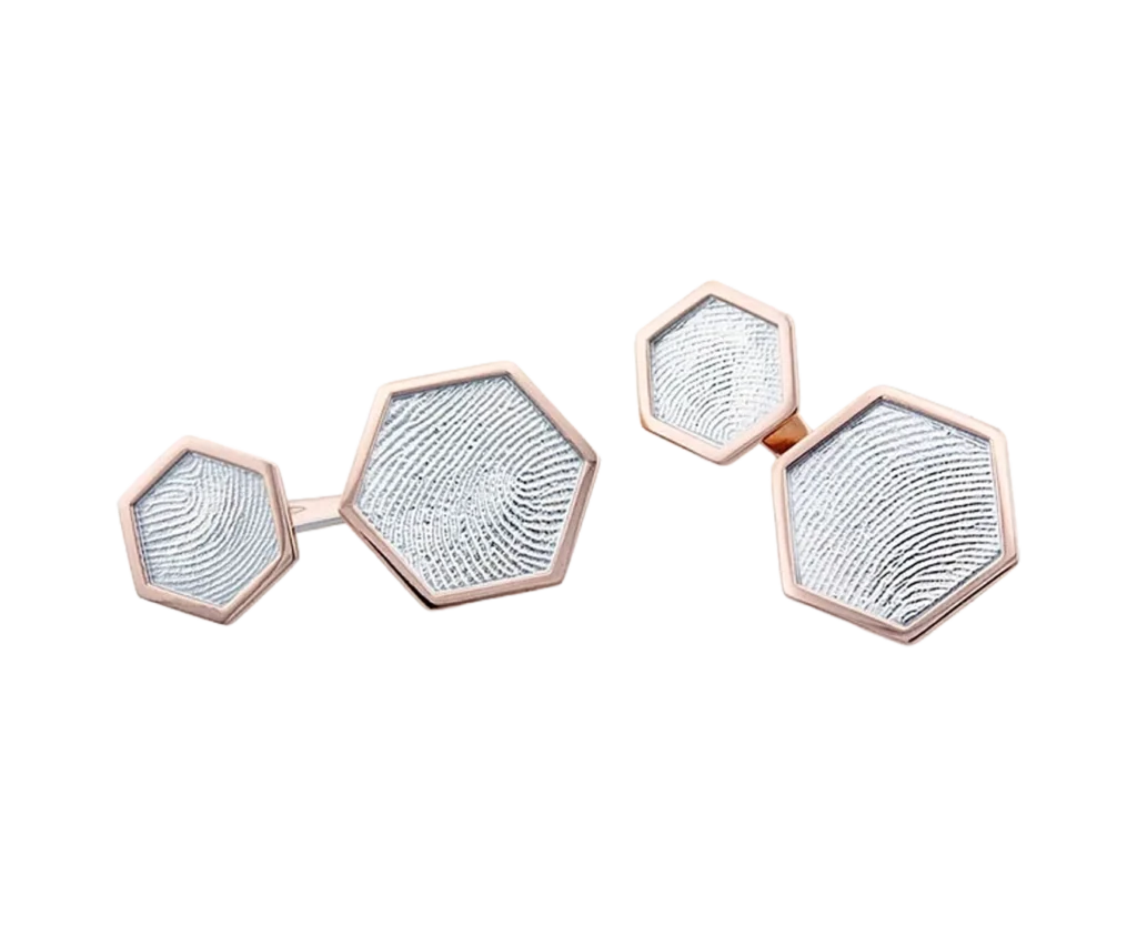 Bespoke handmade fingerprint cufflinks in white and rose gold custom-made by Antonio Colonna