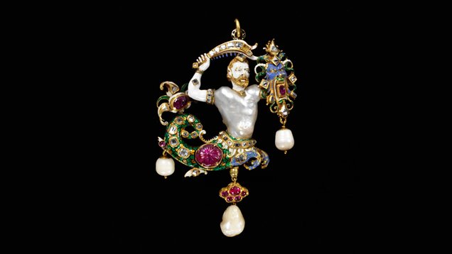 Gioiello con perla barocca a forma di Tritone