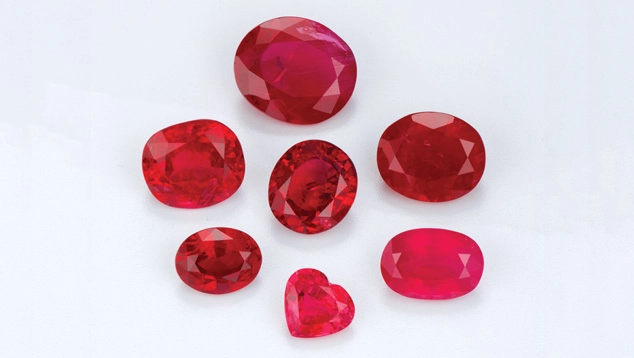 Group of red pear, oval and cushion-cut rubies