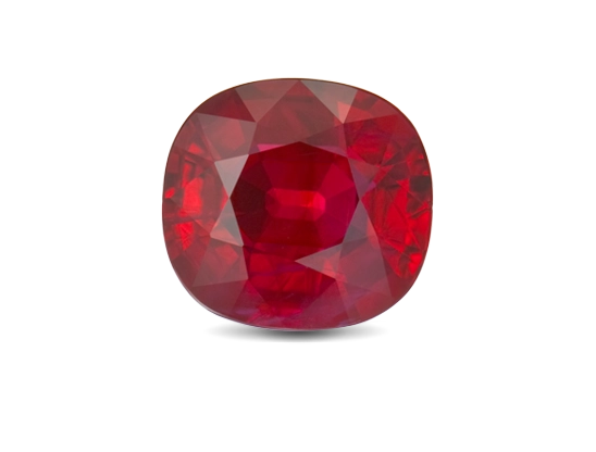 Cushion-cut faceted ruby red