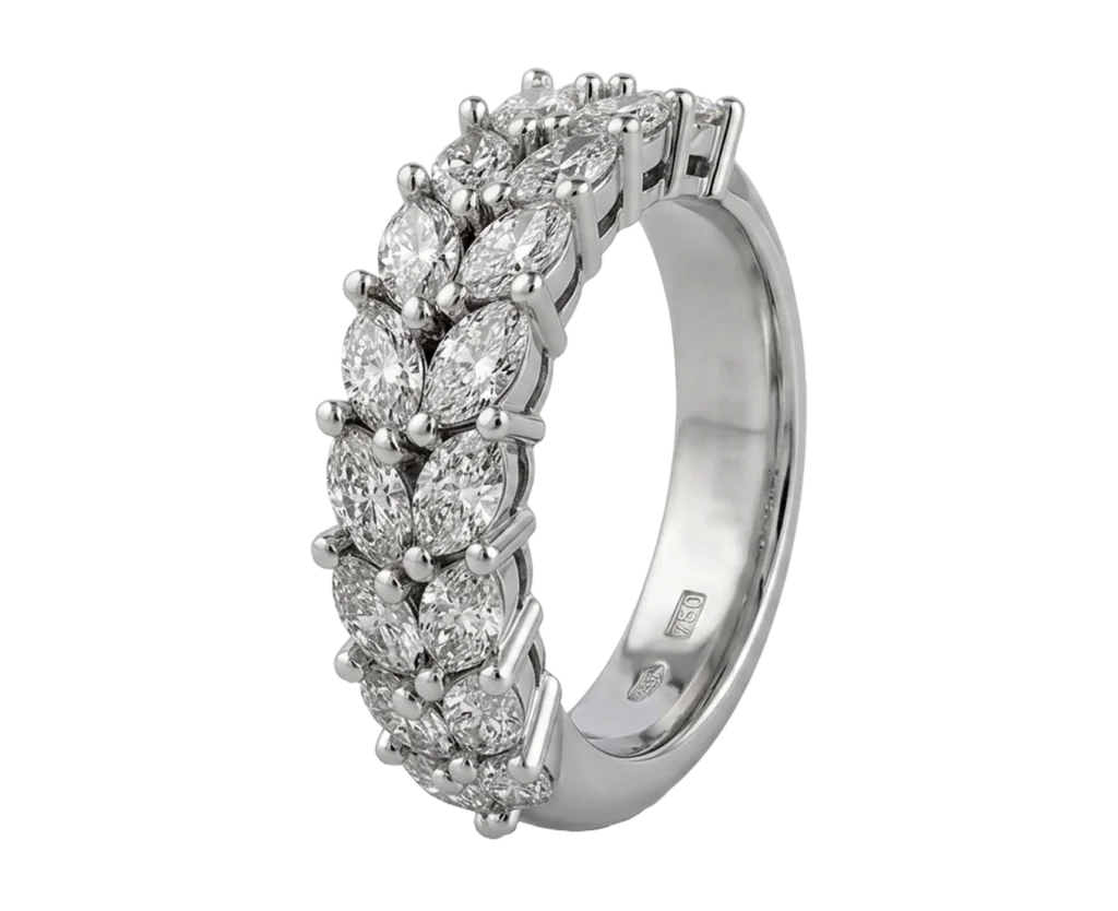 Anello di fidanzamento con diamanti Chicchi di grano in oro bianco