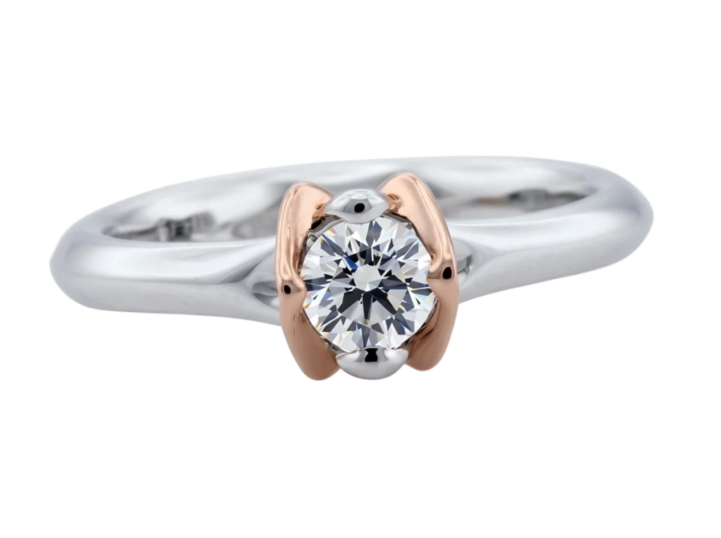 Two-tone engagement ring with Gemma two-tone diamond, front view
